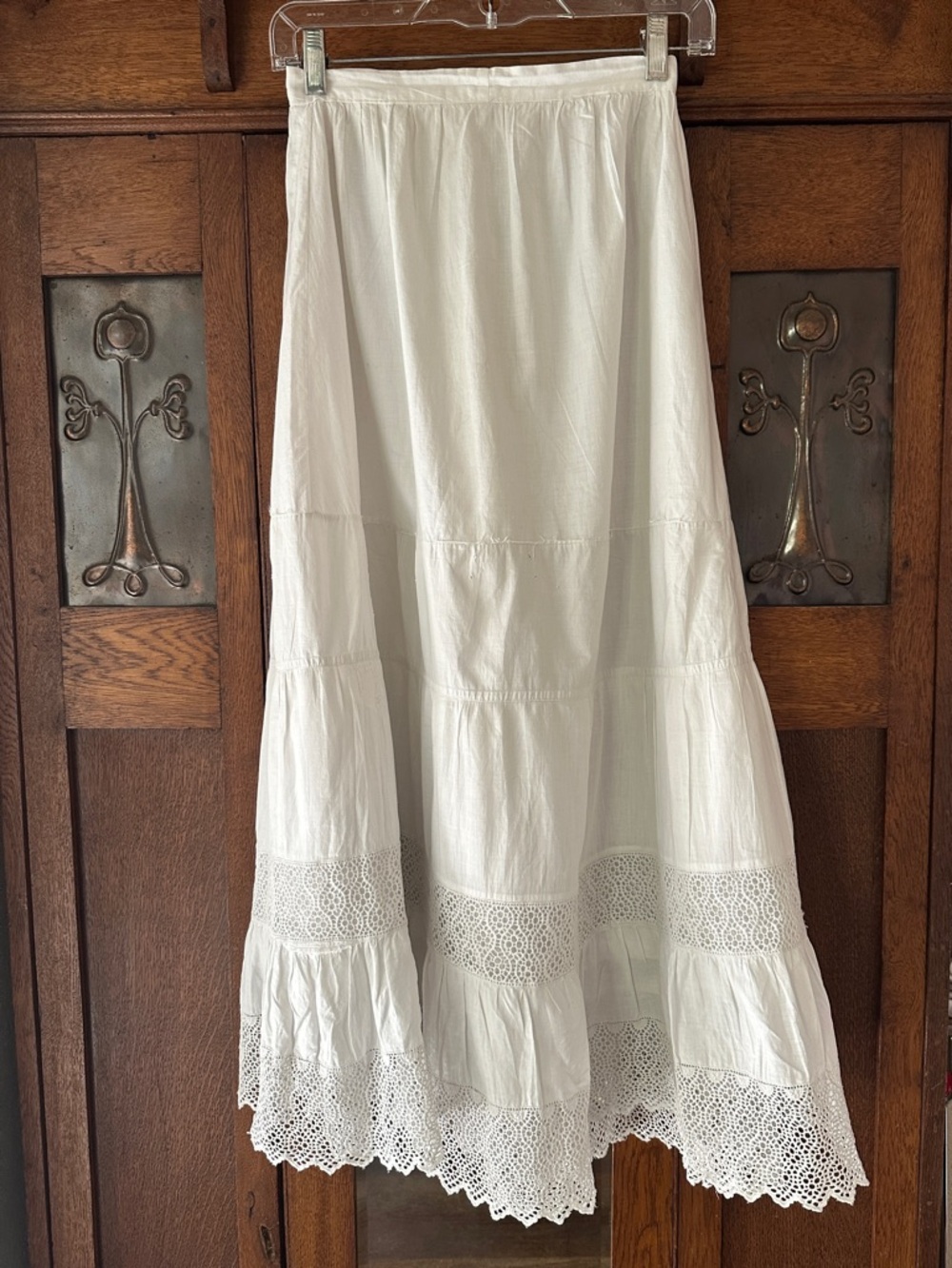 Edwardian Cotton Lace Tiered Long Skirt 25” waist